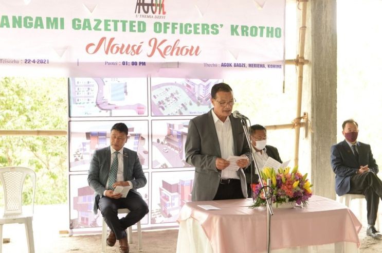 AGOK, President, Dr Kedozeto Punyü briefed on the Multi Utility Centre project on April 22. (DIPR Photo)